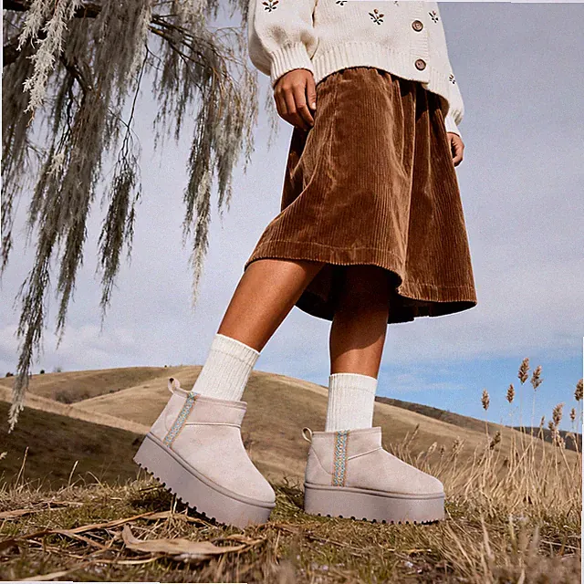 Damen Plateau Fell Stiefel Schnee Winterstiefel Warm Wildleder Stiefeletten für Damen
