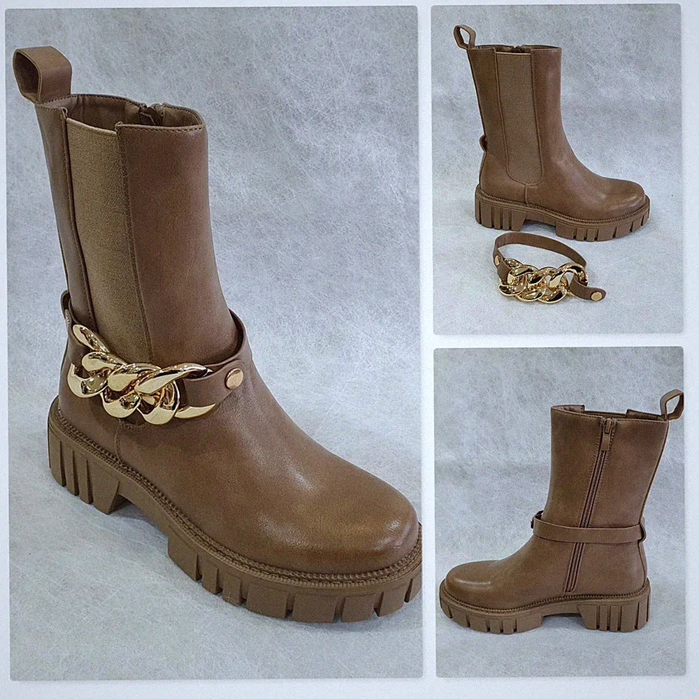 Damen Plateau Stiefeletten Chelsea Boots Schuhe Stiefel braun khaki Gr. 36-41