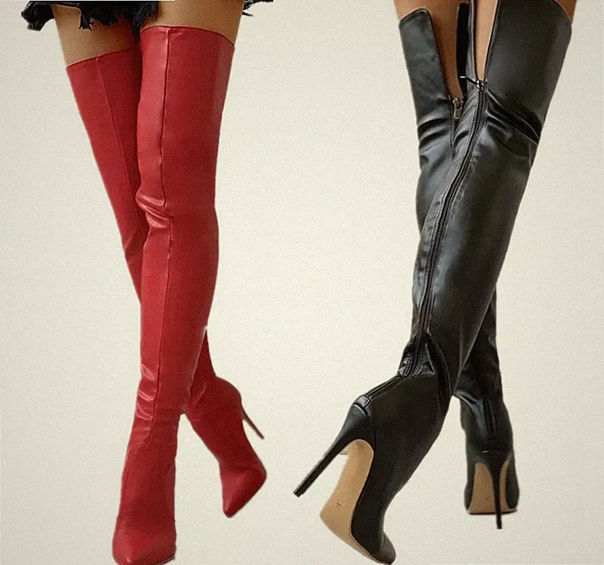 Damen Reißverschlüsse Sexy Spitz Stilettoabsatz Strecken Kniehoch Stiefel Pumps