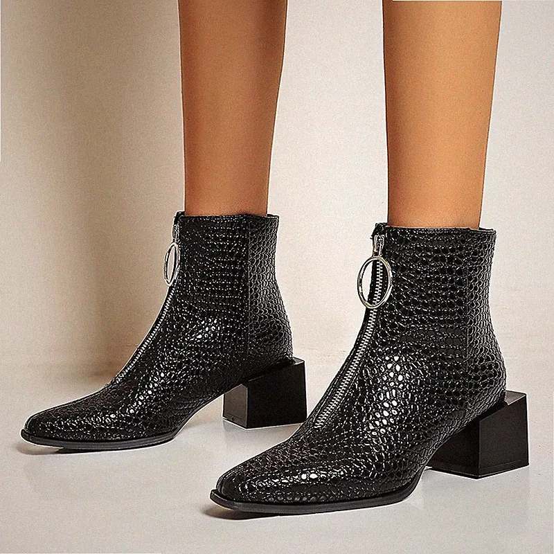 Damen Reißverschluss Knöchel Stiefel Blockabsat Chelsea Stiefeletten Schuhe A844