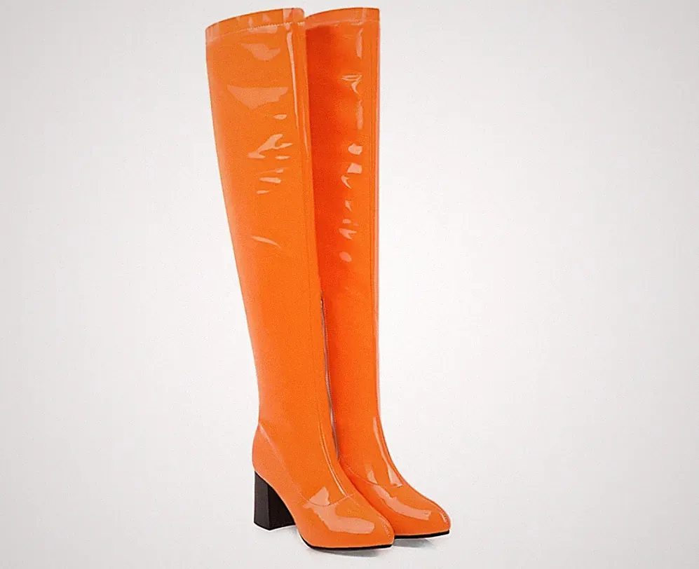 Damen Reißverschluss Overknee Stiefel Blockabsatz Nachtclub Schuhe Boots A474