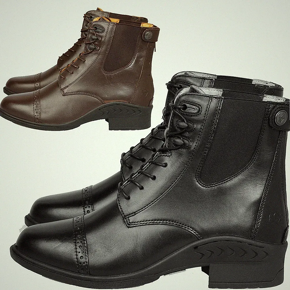 Damen Reiten Jodhpur Stiefeletten Schnürung Anziehbar Leder Chelsea elastische Stiefelettenschuhe