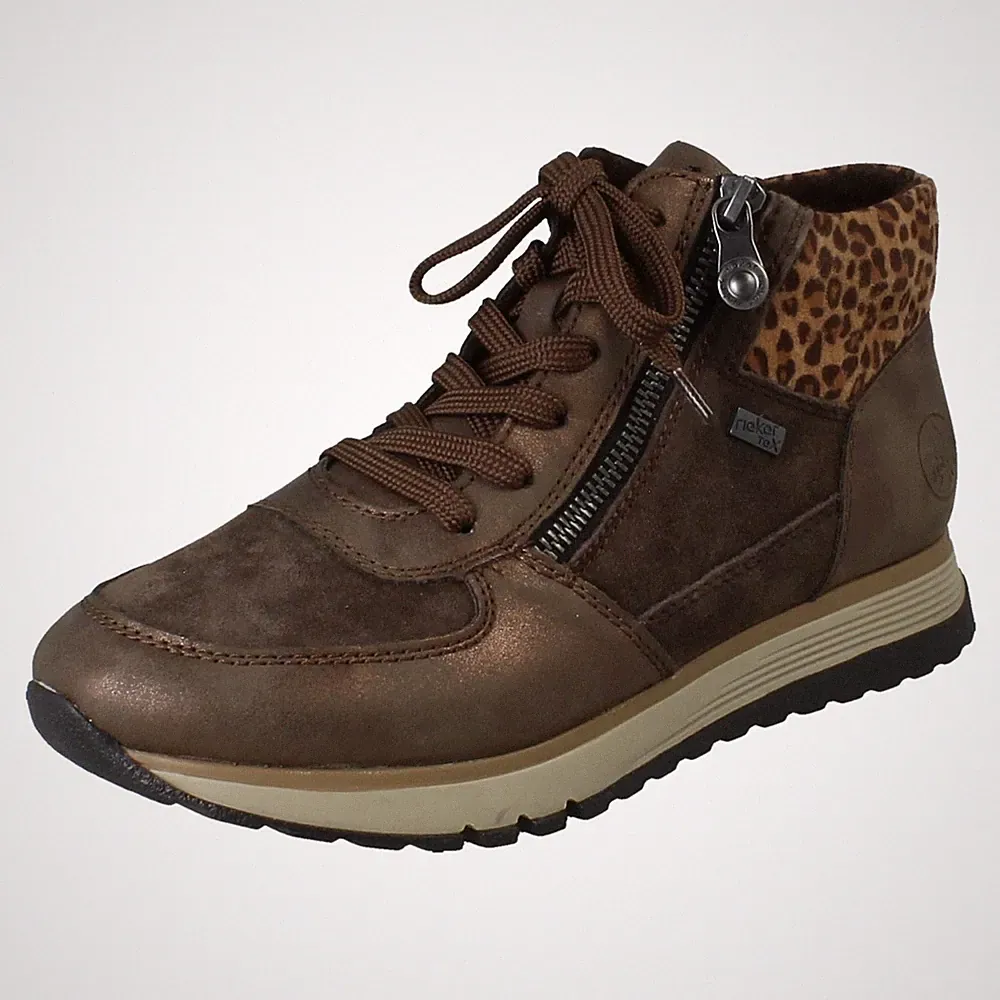 Damen Rieker 49040 Leder Warm Gefüttert Schnürer & Reißverschluss Stiefeletten