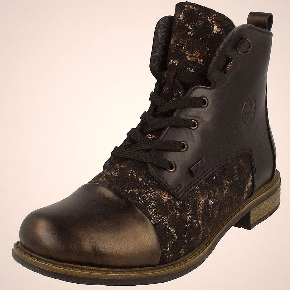 Damen Rieker 74842 Leder Warm Gefüttert Schnürer & Reißverschluss Stiefeletten