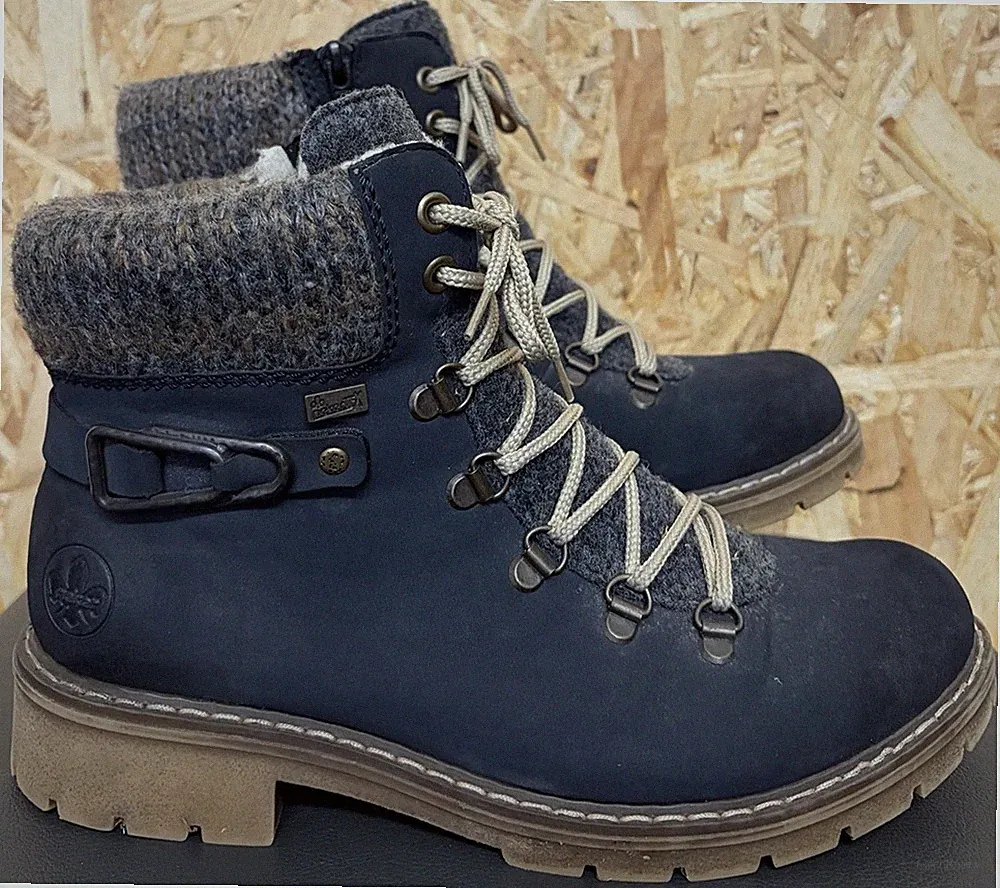 Damen Rieker RiekerTex Leder Stiefeletten. Uk6 Eu39. Fleece gefüttert. Logo.SCHÖN