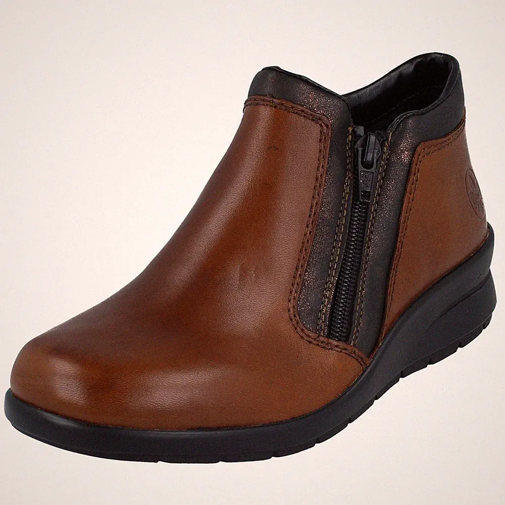 Damen Rieker Stiefeletten 'L4883' Braun Synthetik Freizeit Doppelreißverschluss