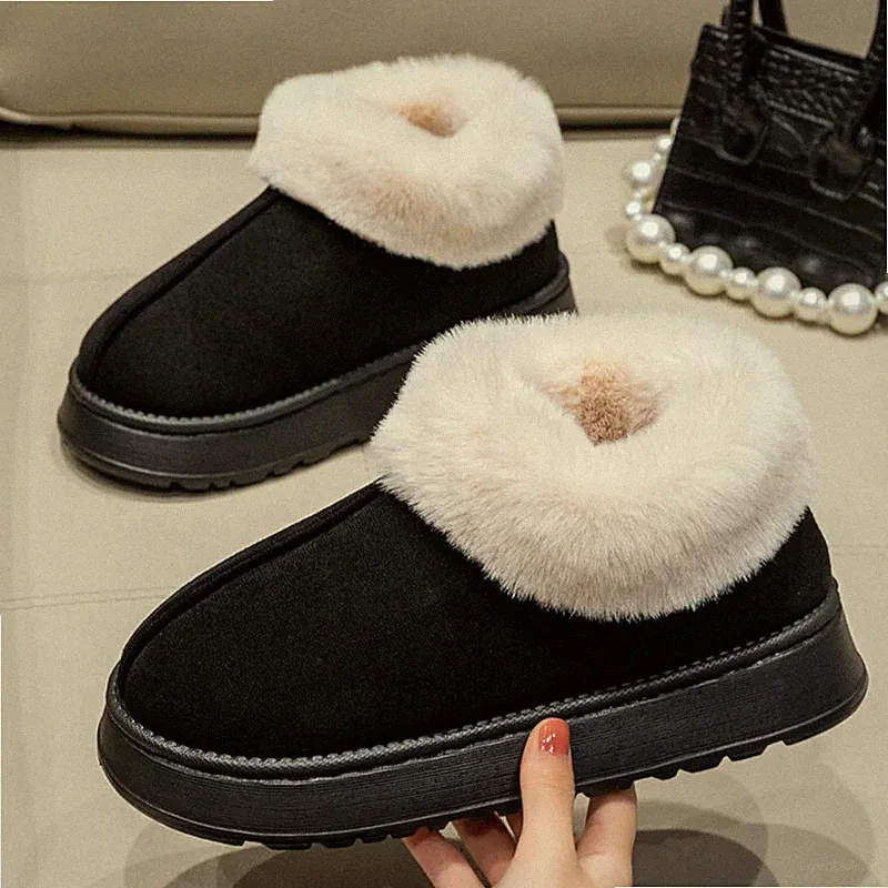 Damen Schneestiefel 2024, Plüsch, Kunstpelz, weiche Hausschuhe, Winter, bequem