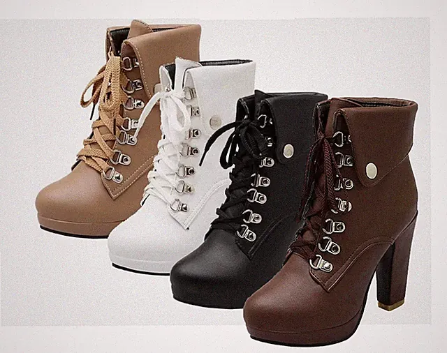 Damen Schnürstiefeletten Blockabsatz Plateau Ankle Boots High Heels Stiefel
