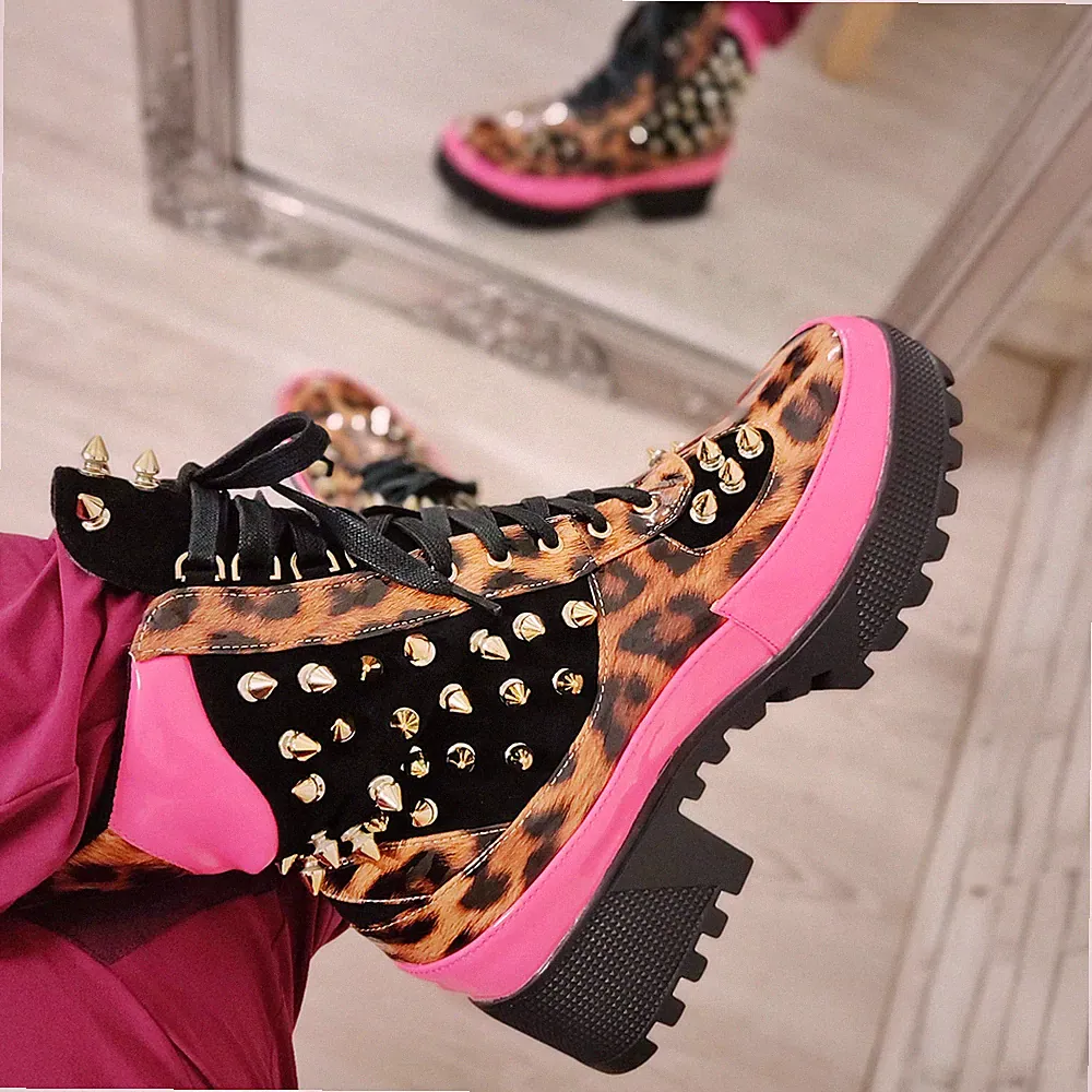 Damen Schuhe Stiefel Amphibien Nieten Leoparden Panzer TOOCOOL Q2AX1946-6