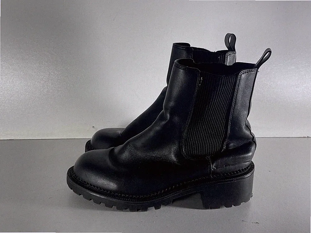 Damen Schwarz Kunstleder Pull On Chelsea Stiefeletten Schuhe UK 3 EUR 36 -A203