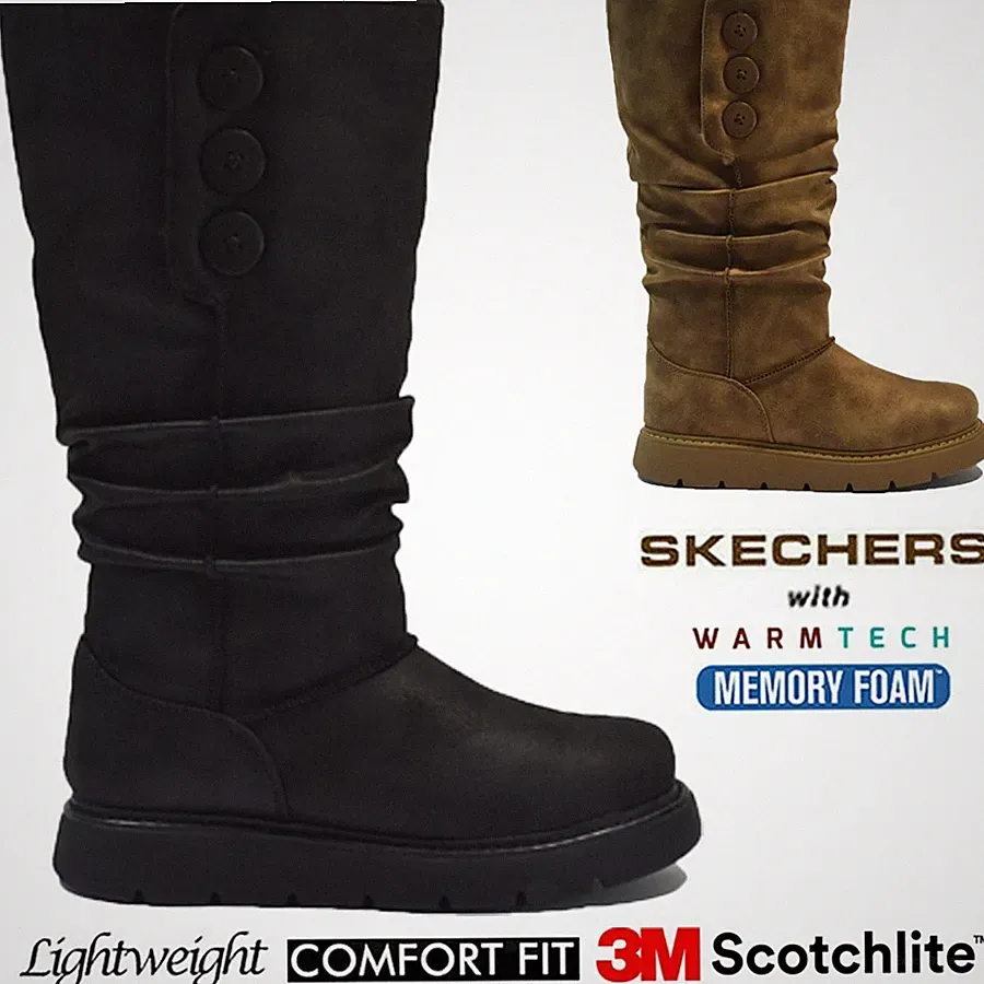 DAMEN SKECHERS MEMORY FOAM WARM FELL WALKING SCHNEE WINTER KNÖCHELHOHE KUSCHELSTIEFEL