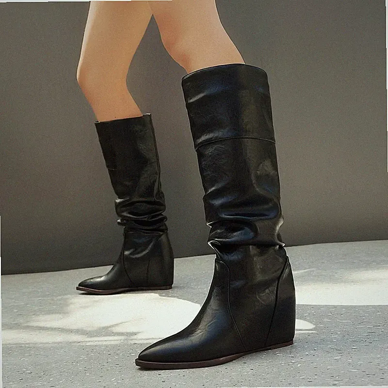 Damen Spitze Keilabsatz Kniehohe Stiefel Winter Freizeit Reitstiefel Schuhe