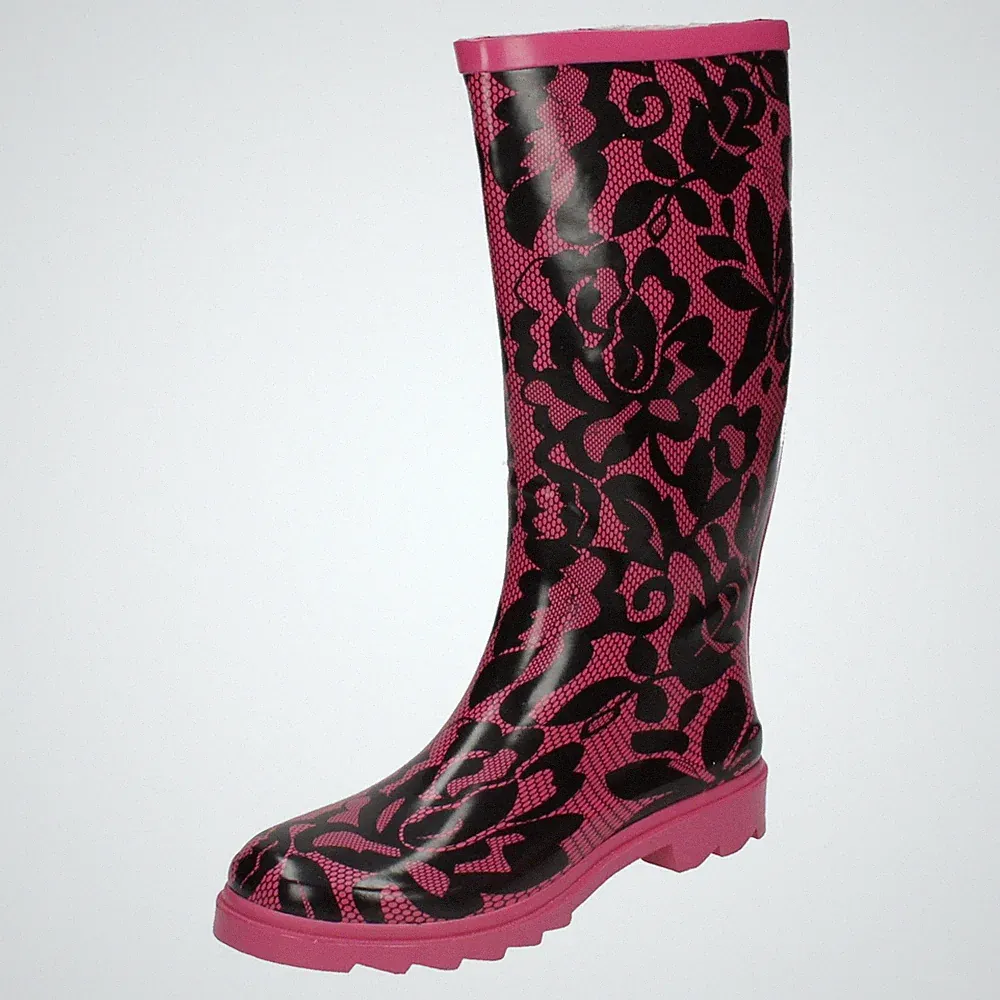 Damen Spot On Spitzen Stil Aufdruck Obere Gummistiefel - X1R103