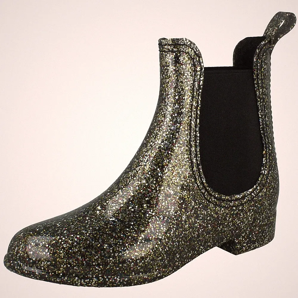 Damen Spot On Synthetisch Hineinschlüpfen Glitzer Knöchel Gummistiefel