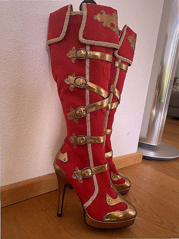 Damen stiefel 37 neu Highheel Plateau Rot Gold Fasching Karneval