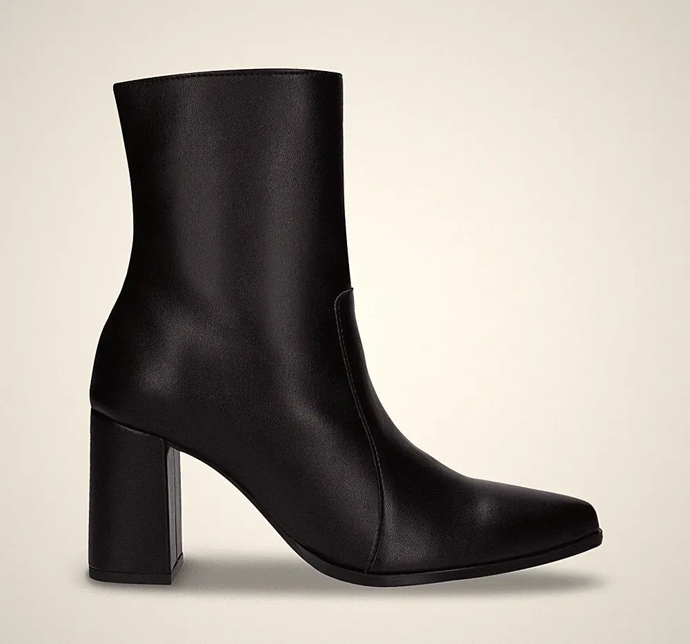 Damen Stiefel Absatz auf Knöchel aus Schwarz Apfelleder veganer Reißverschluss