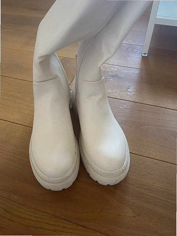 Damen Stiefel Beige Größe 37 Kunstleder mit Absatz