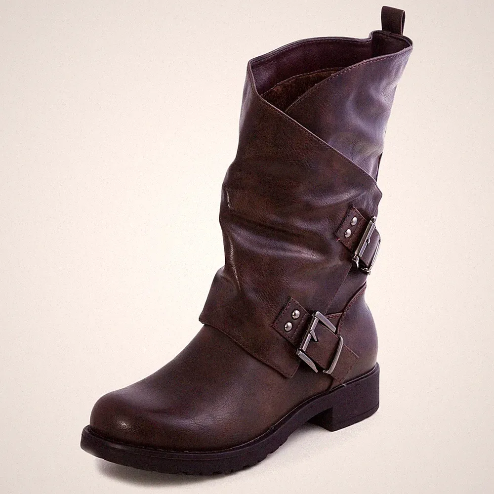 Damen Stiefel Biker Boots Motorradstiefel Schnallen SA9907, braun, 41 EU