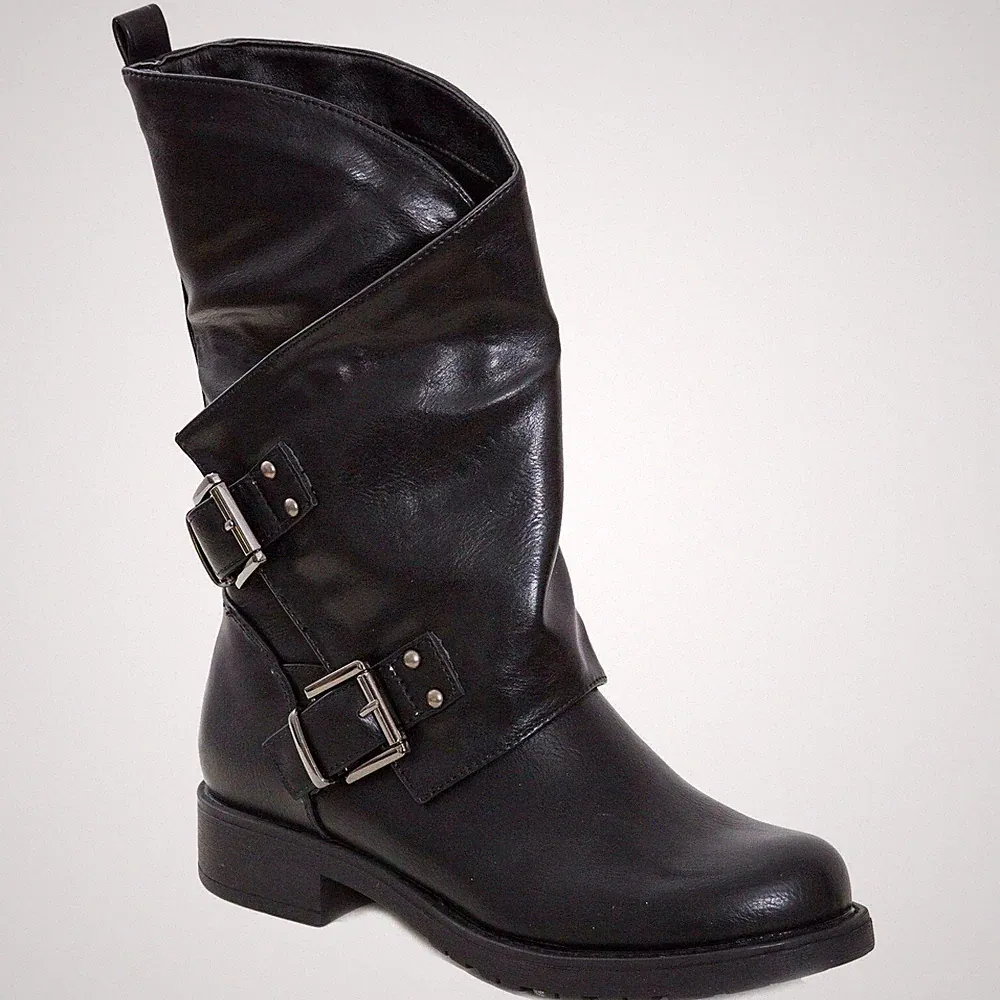 Damen Stiefel Biker Boots Motorradstiefel Schnallen SA9907, Schwarz, 41 EU