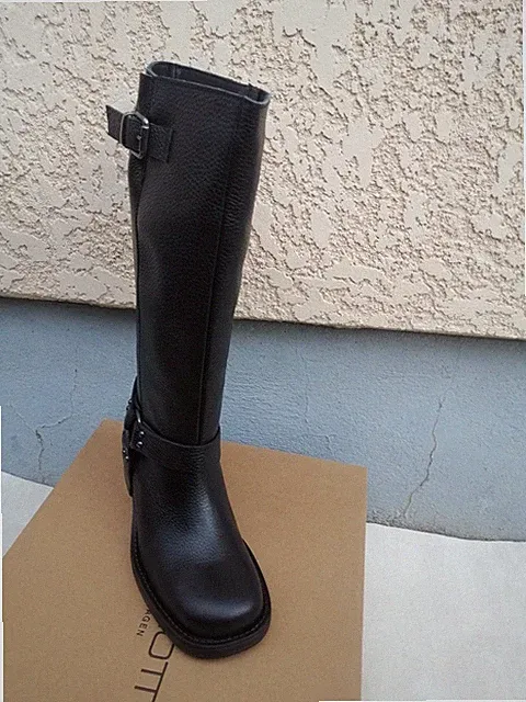 Damen Stiefel Biker Style Leder schwarz Metallschnallen 36/37/38/39/ und 40