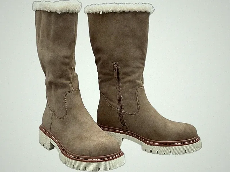 Damen Stiefel Boots beige Schuhe L.A.-Look Kunstfell Stiefelette Gr. 36 #061