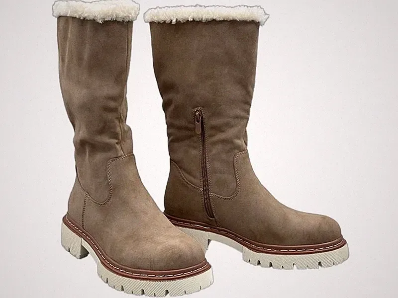 Damen Stiefel Boots beige Schuhe L.A.-Look Kunstfell Stiefelette Gr. 37 #061