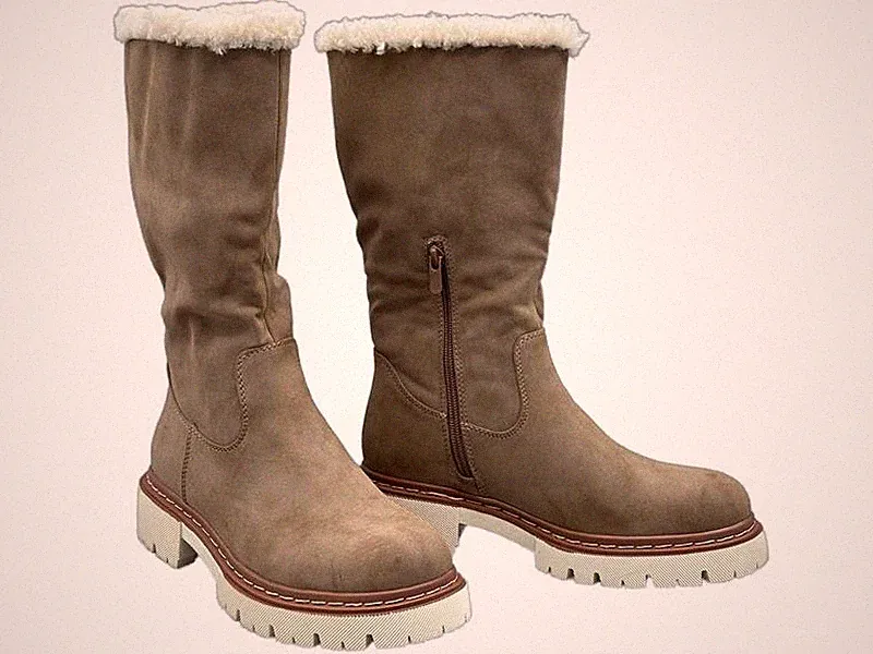 Damen Stiefel Boots beige Schuhe L.A.-Look Kunstfell Stiefelette Gr. 39 #061