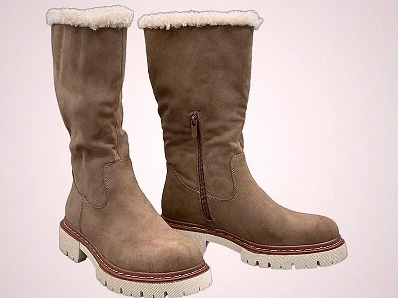 Damen Stiefel Boots beige Schuhe L.A.-Look Kunstfell Stiefelette Gr. 40 #061