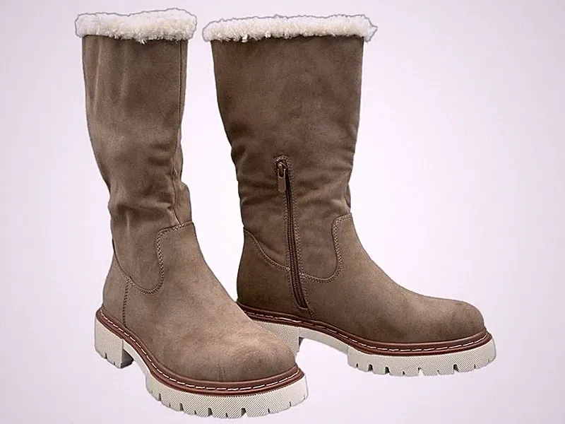 Damen Stiefel Boots beige Schuhe L.A.-Look Kunstfell Stiefelette Gr. 41 #061