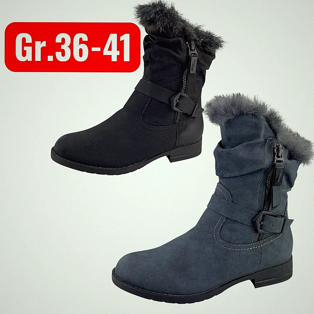 Damen Stiefel Boots Winterstiefel Gefüttert Blockabsatz Stiefelette Leder-Optik