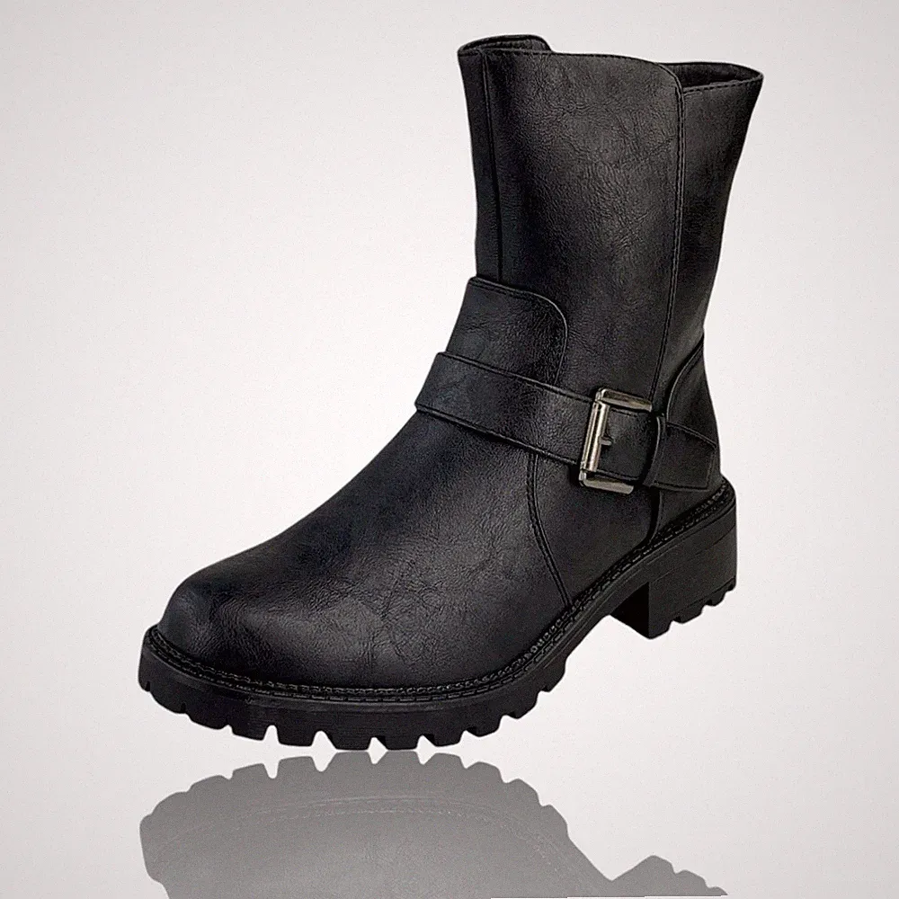 Damen Stiefel Boots Winterstiefel Leicht Gefüttert Blockabsatz Leder-Optik 38-42