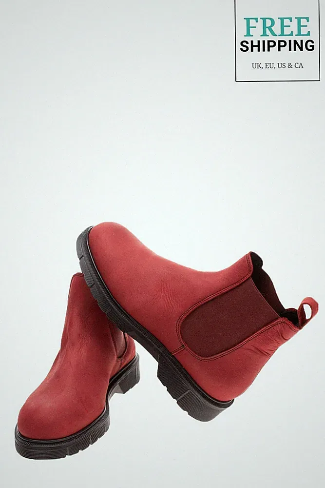 DAMEN STIEFEL CREST CHELSEA ROT BORDEAUX - 38 - UK 5 CHELSEA NUBUK WILDLEDER ROT