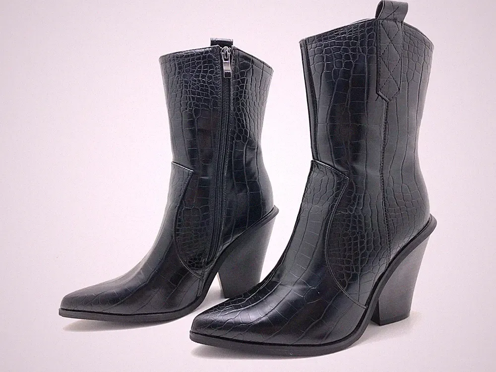 Damen Stiefel Gr. 37 Stiefeletten Cowboystiefel Cowgirl Halbstiefel Schwarz