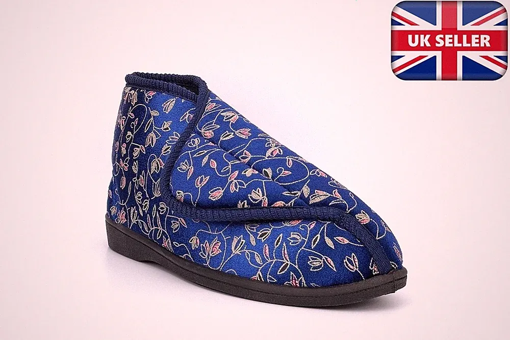 Damen Stiefel Hausschuhe Damenpantoffeln Bootie Knöchelpantoffeln Slipper Boots Navy