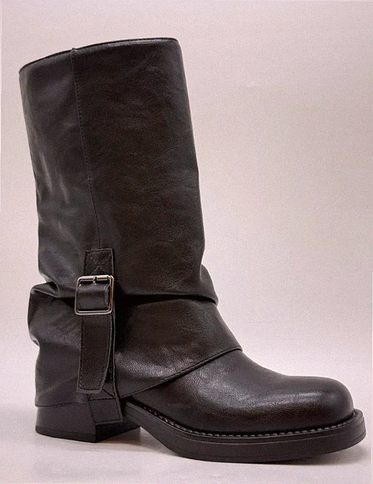 Damen Stiefel Herbst Winter mit Schnalle Boots Farbe Schwarz