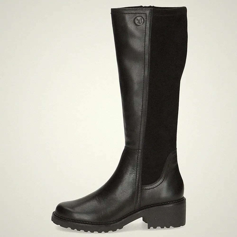Damen Stiefel Leder schwarz mit Stretch Schaft XL niedriger Absatz CAPRICE