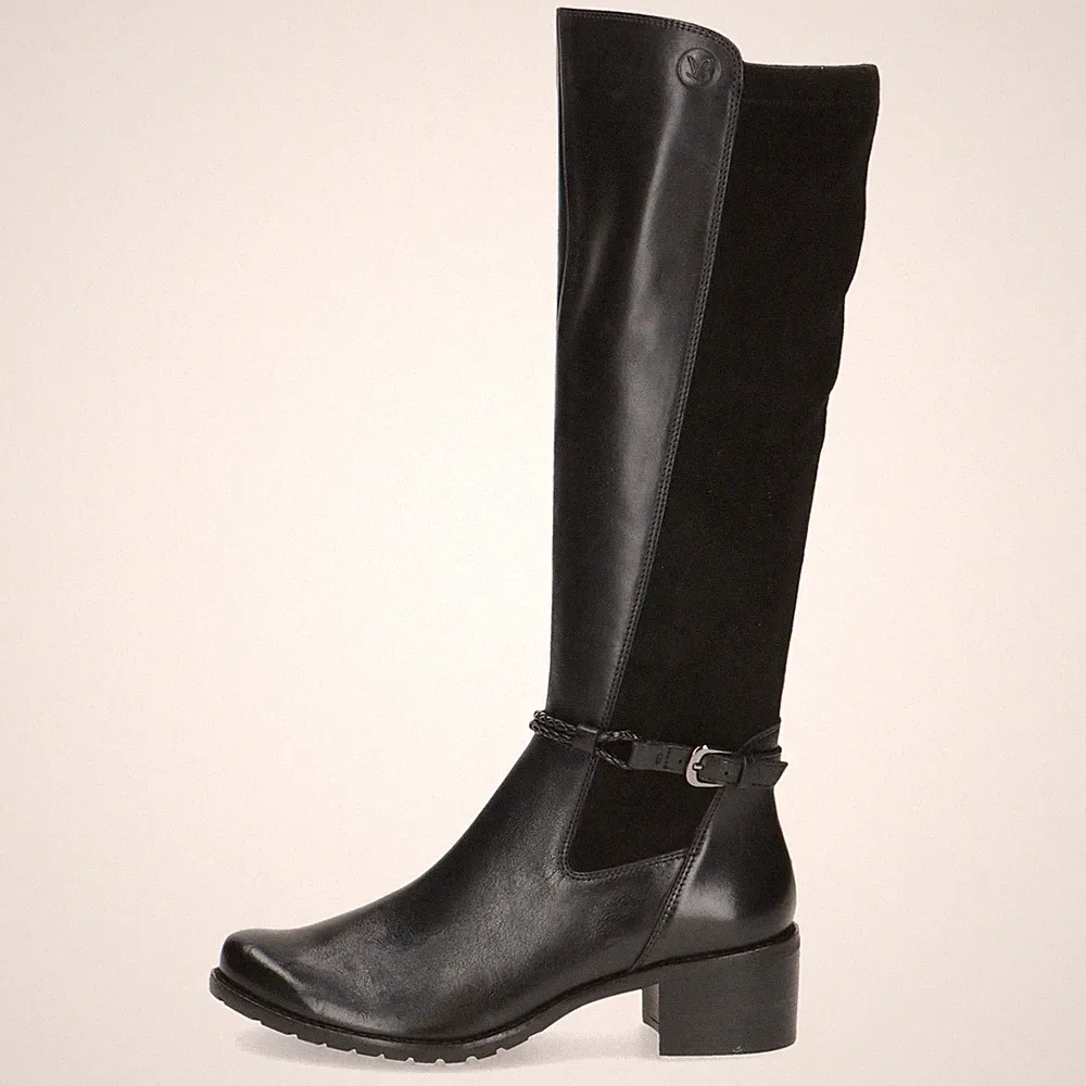 Damen Stiefel Leder schwarz Stretch Schaft niedriger Absatz CAPRICE