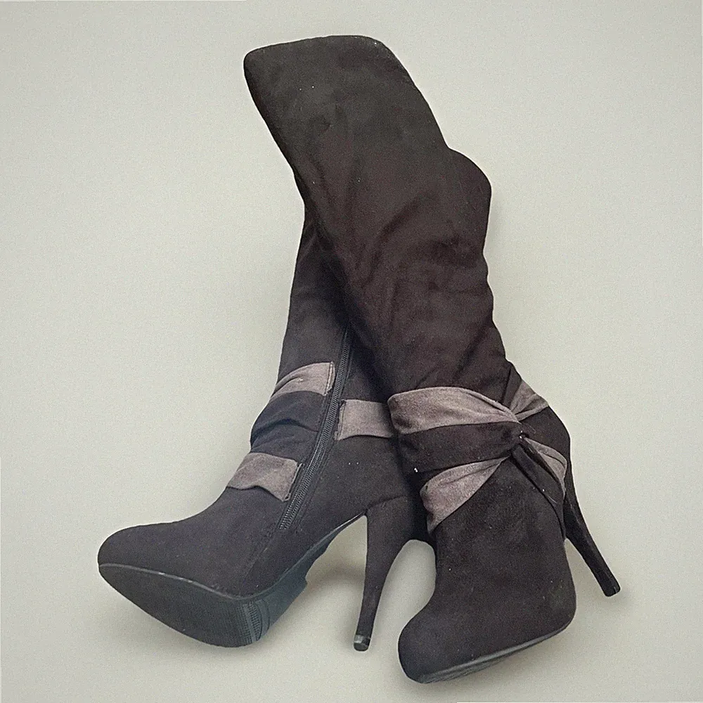 Damen Stiefel Neu FABS Gr.37 Schwarz/Grau Velours Stiletto