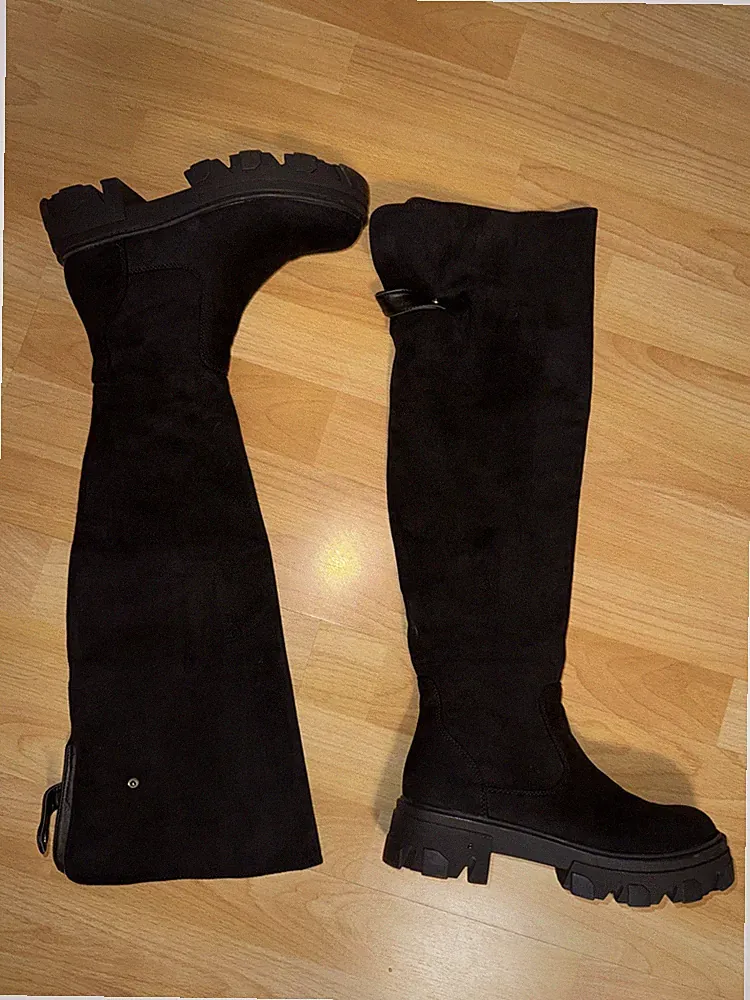 Damen Stiefel Overknee Stiefel Gr.37, Samtleder Schwarz