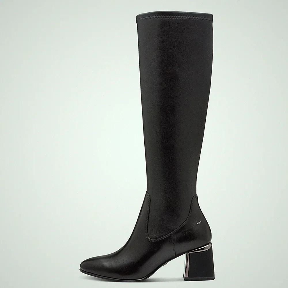 Damen Stiefel schwarz Leder Schaft halbstretch mittlerer Absatz 6 cm TAMARIS