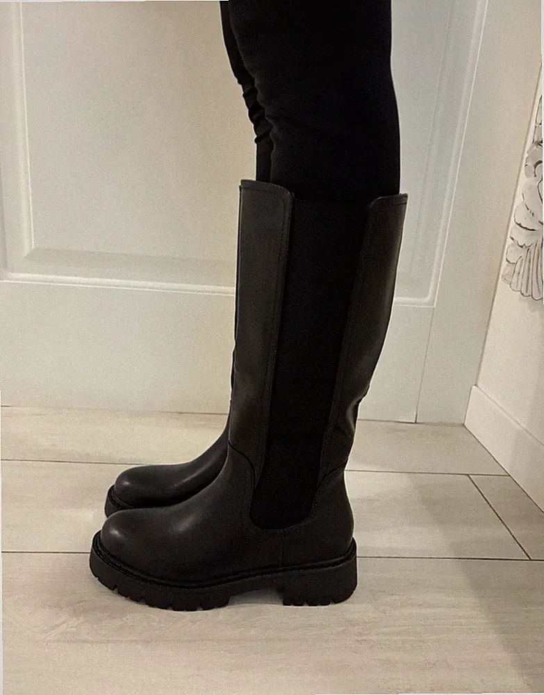 Damen Stiefel schwarz mit Gummizug Gr. 37