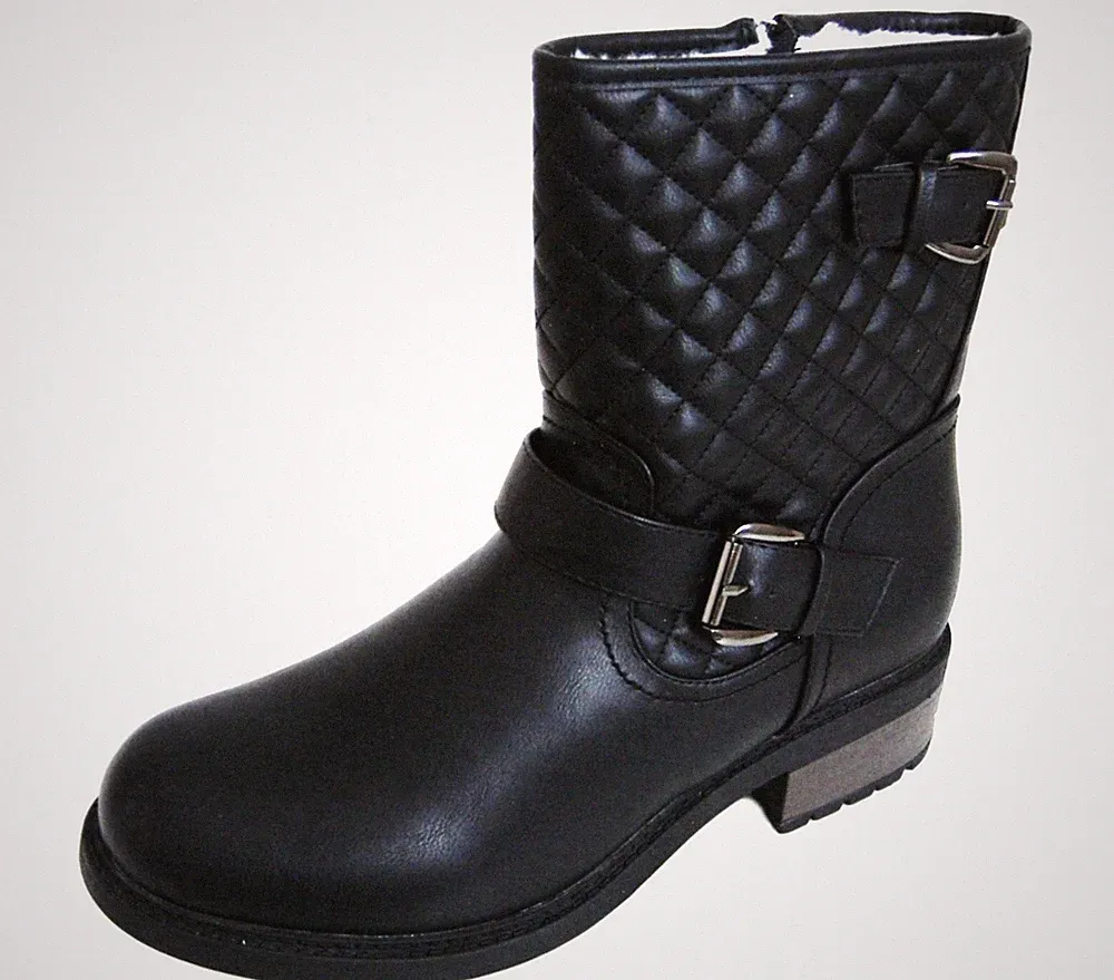 Damen Stiefel Stiefeletten Boots Leder-Optik Gefütterte Winterstiefel Schwarz 42