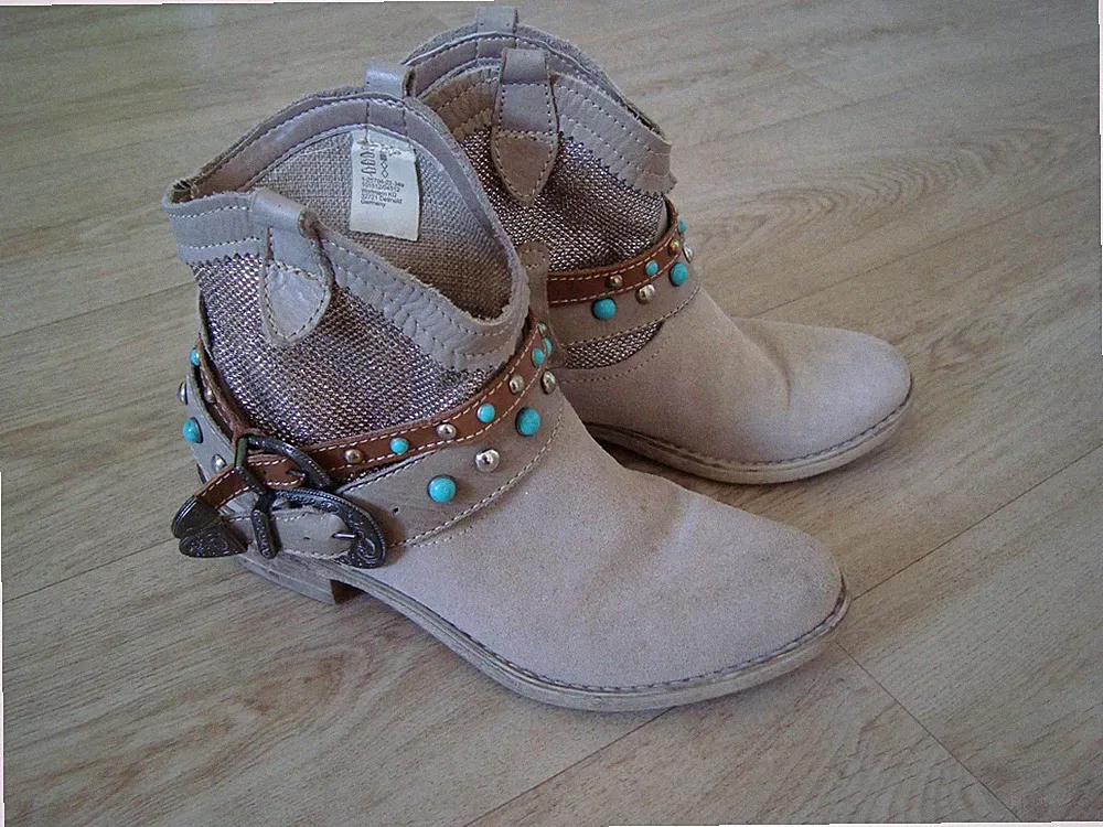 Damen Stiefel Stiefeletten Boots Schuhe Gr.37 beige Glitzer Tamaris echtes Leder