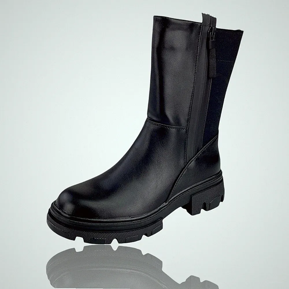 Damen Stiefel Übergangstiefel Leicht Gefüttert Blockabsatz Leder-Optik 36-41