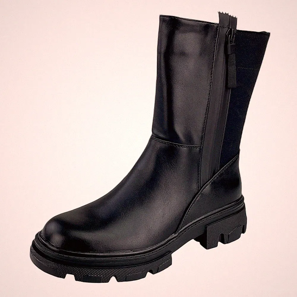 Damen Stiefel Übergangstiefel Leicht Gefüttert Blockabsatz Leder-Optik 36-41