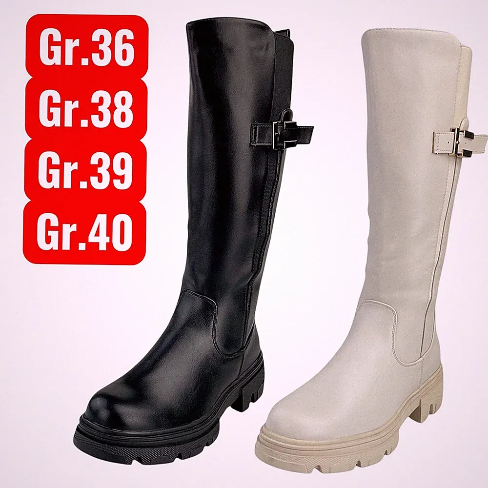 Damen Stiefel Übergangstiefel Leicht Gefüttert Blockabsatz Leder-Optik SALE