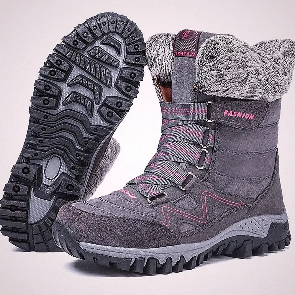 Damen Stiefel warm gefüttert Boots Stiefeletten Winter Wandern Wanderschuhe DE