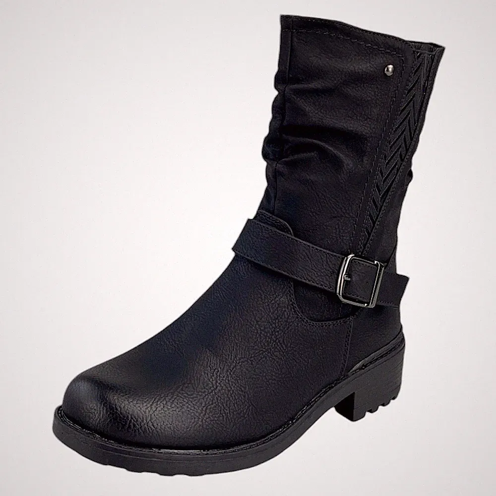 Damen Stiefel Winter Boots Schwarz Winterstiefel Gefüttert Leder-Optik NEU