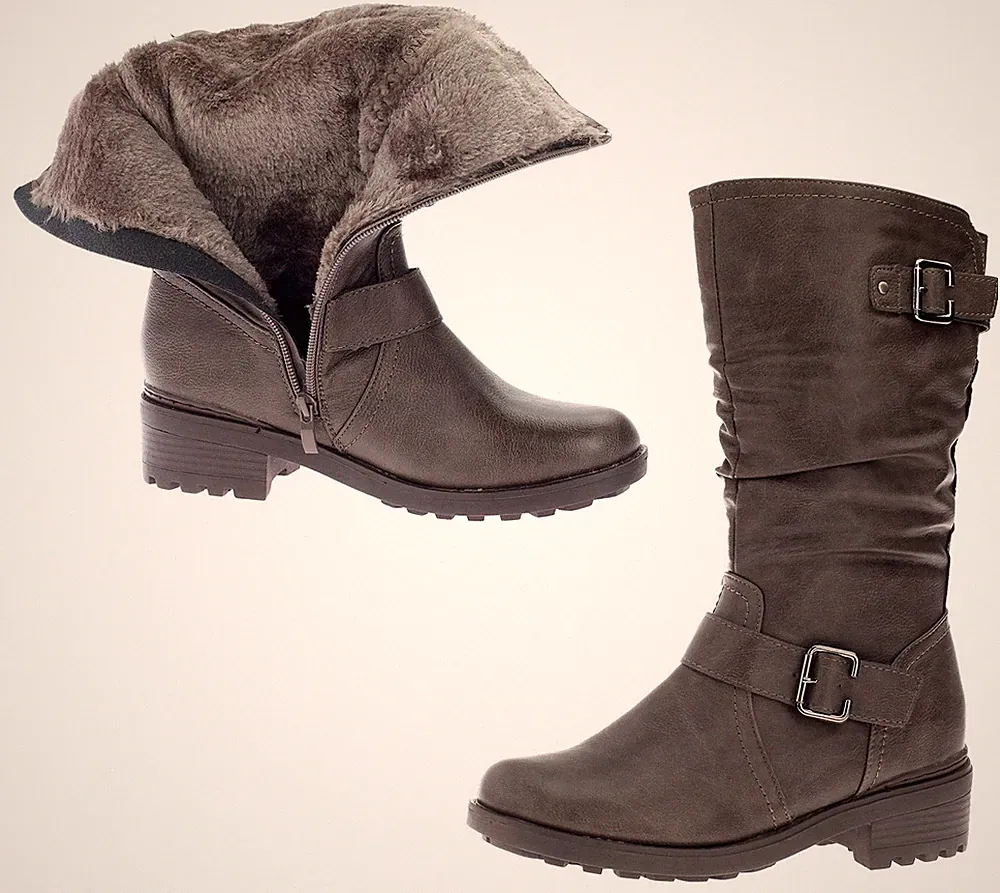 Damen Stiefel Winterstiefel Leder-Optik Boots Damenchuhe Warm Gefüttert Braun 42