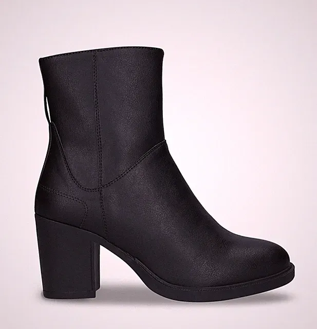 Damen Stiefelette aus Veganer Leder Schwarz Mikrofaser mit Absatz Reißverschluss